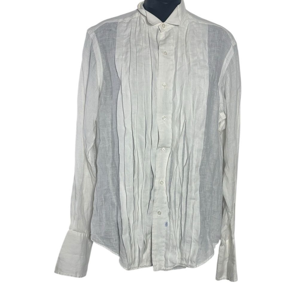Polo Ralph Lauren men’s 100% linen button up shirt white pleat front capsule